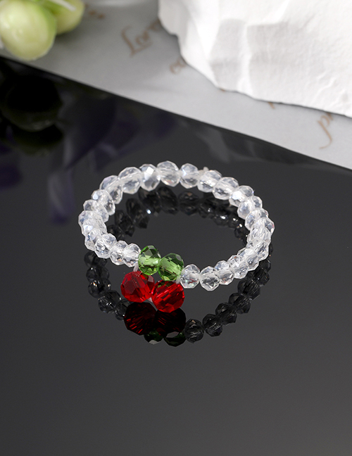 Fashion Red Cherry Transparent Stretch Ring Clear Crystal Beaded Cherry Ring