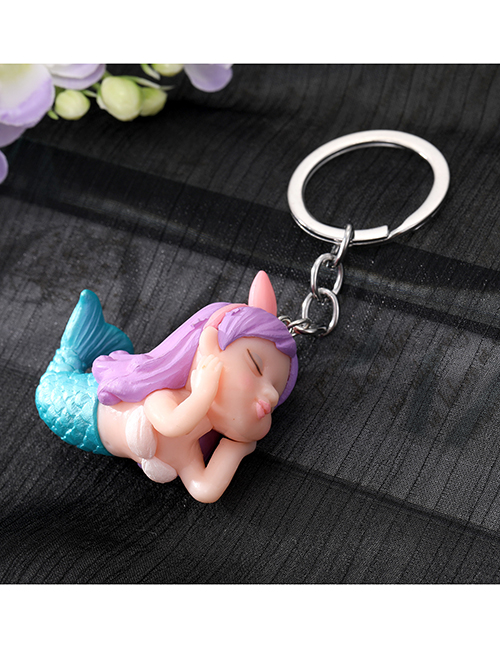 Fashion Purple-haired Mermaid Princess Cartoon Mermaid Keychain