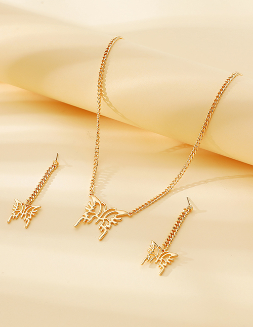 Fashion Gold Alloy Hollow Butterfly Earrings Necklace Set