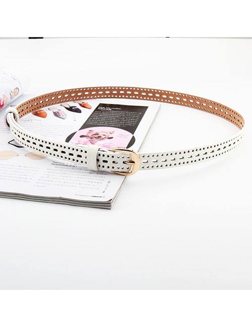 Fashion White Faux Leather Hollow Metal Buckle Wide Belt