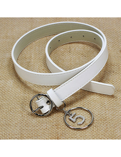Fashion 5 Characters White Faux Leather Number Ring Wide Belt