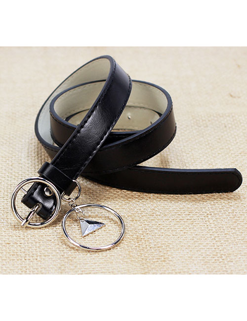 Fashion Triangle Black Faux Leather Triangle Ring Wide Belt