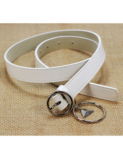 Fashion Triangle White Faux Leather Triangle Ring Wide Belt