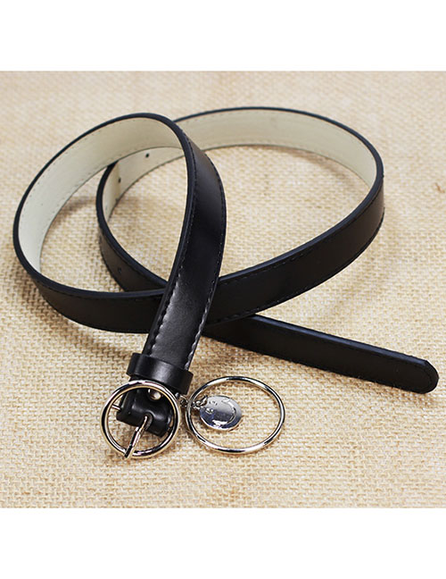 Fashion Smiley Black Faux Leather Smiley Ring Wide Belt