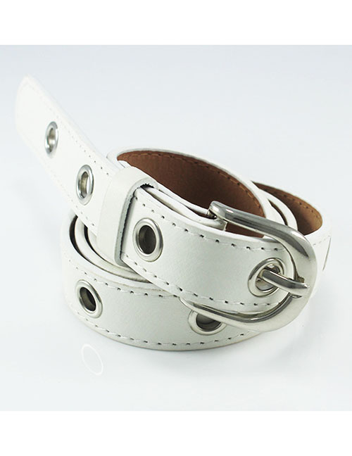 Fashion White Faux Leather Cutout Air Eye Wide Belt