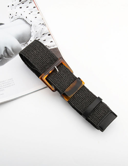 Fashion Black Plastic Linen Elastic Braided Wide Belt