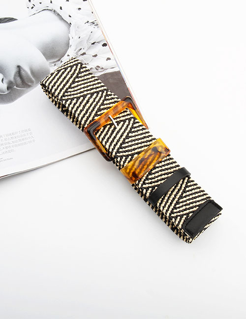 Fashion Color Matching Plastic Hemp Striped Elastic Braided Wide Belt