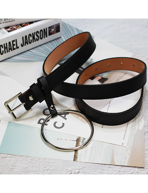 Fashion Through Buckle Hanging Ring Faux Leather Round Ring Wide Belt