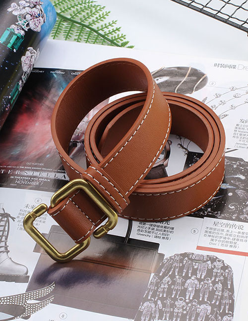 Fashion Khaki Wide Belt With Square Buckle Without Holes