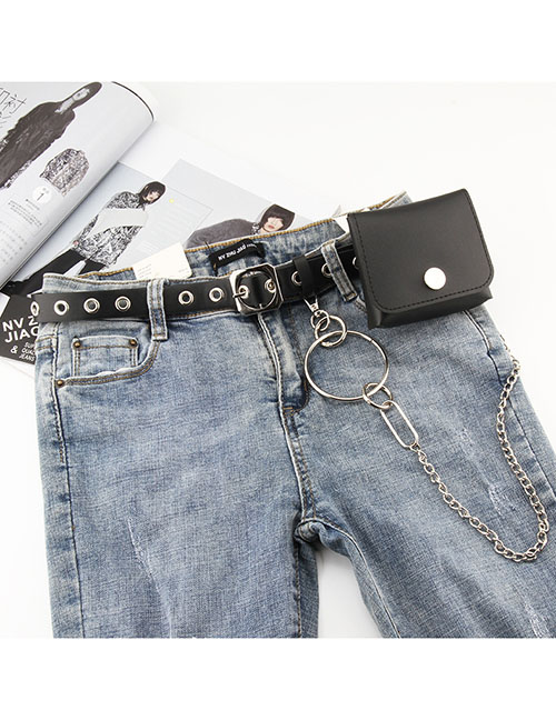 Fashion Belt + Chain + Bag Pu Square Buckle Hollow Chain Waist Bag Wide Belt