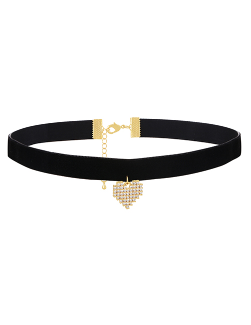 Fashion Gold-3 Bronze Zircon Heart Pendant Velvet Collar