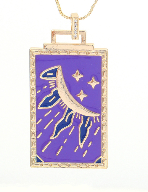 Fashion Purple Gold Plated Brass Oil Tarot Necklace
