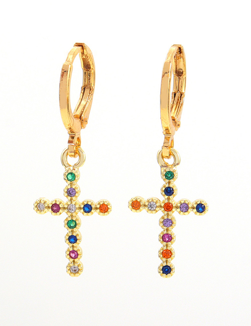 Fashion Cross Brass Diamond Cross Earrings