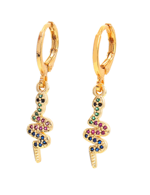Fashion Serpentine Copper Gold Plated Zirconium Snake Earrings