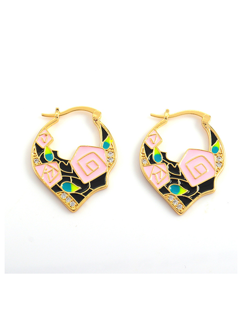 Fashion Pink Brass Diamond Drop Oil Geometric Earrings