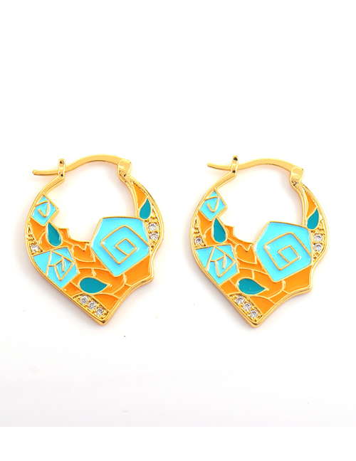 Fashion Blue Brass Diamond Drop Oil Geometric Earrings