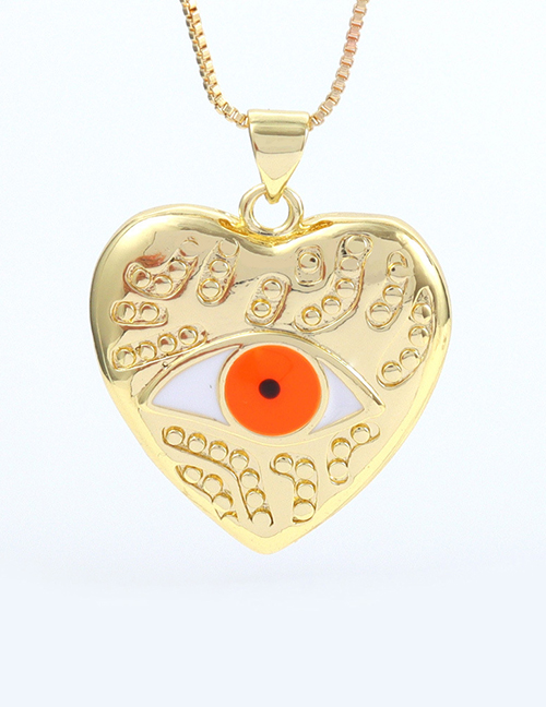 Fashion Orange Copper Gold Plated Oil Eyes Heart Necklace