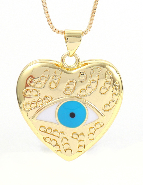Fashion Blue Copper Gold Plated Oil Eyes Heart Necklace