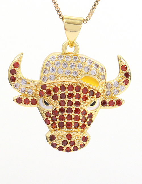 Fashion Yellow Brass Gold Plated Zirconium Bull Head Necklace