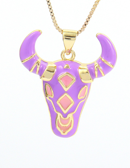 Fashion Purple Copper Drop Oil Bull Head Necklace