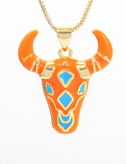 Fashion Orange Copper Drop Oil Bull Head Necklace