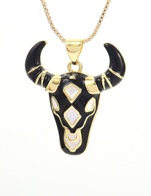 Fashion Black Copper Drop Oil Bull Head Necklace
