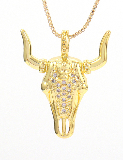 Fashion 3# Brass And Diamond Bull Head Necklace