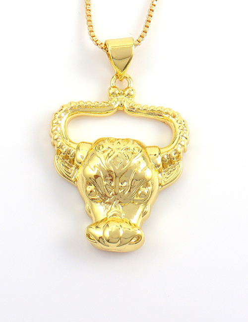 Fashion 3# Brass And Diamond Bull Head Necklace