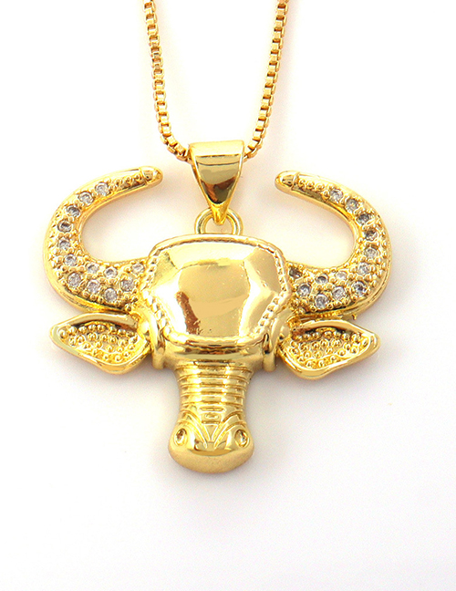Fashion 5# Brass And Diamond Bull Head Necklace