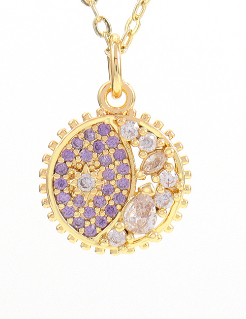 Fashion Purple Bronze Zirconium Geometric Star And Moon Necklace