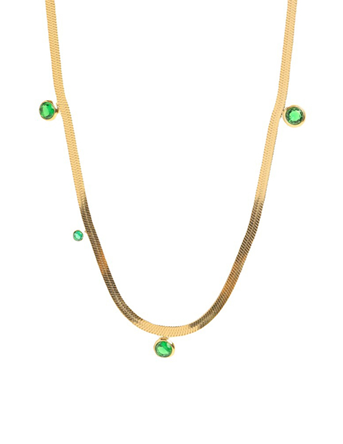 Fashion Green Zircon Titanium Steel Set With Zirconium Snake Bone Chain Necklace