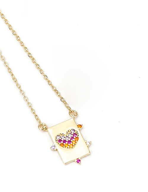 Fashion Gold - Love Titanium Steel Diamond Heart Square Necklace