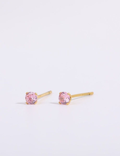 Fashion Pink Titanium Steel Inlaid Zirconium December Round Stud Earrings