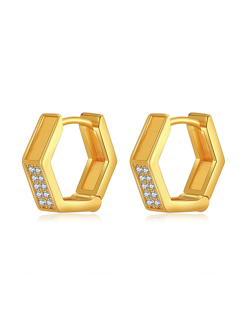 Fashion Gold Brass Diamond Hexagon Earrings