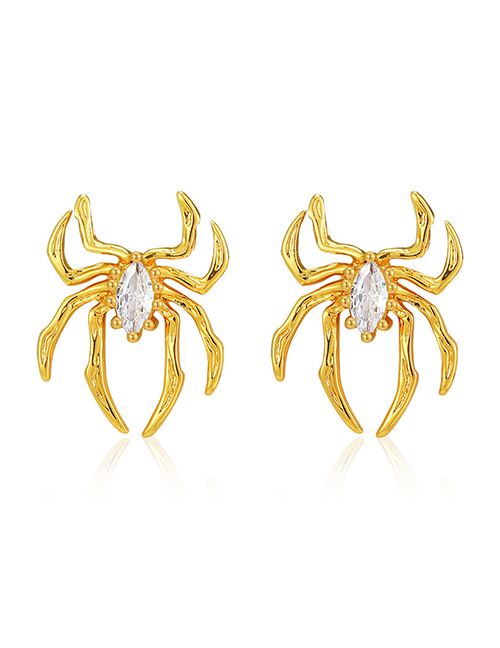 Fashion Gold Brass Diamond Spider Stud Earrings