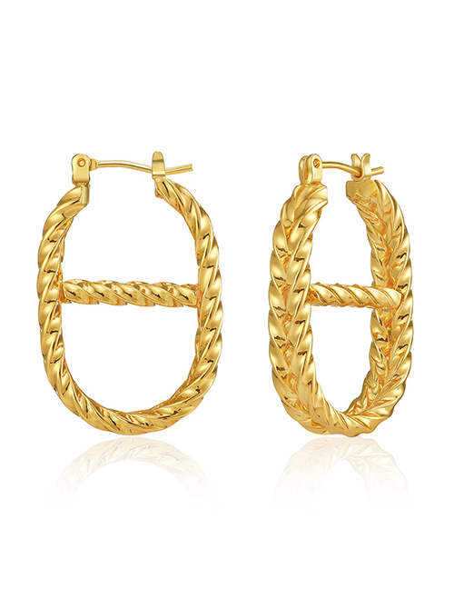 Fashion Gold Solid Copper Oval Twist Earrings