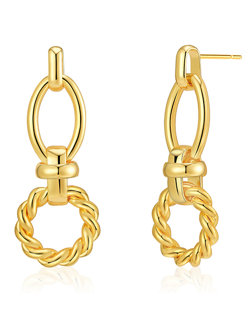Fashion Gold Pure Copper Braided Circle Twist Stud Earrings