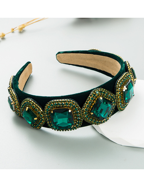 Fashion Green Fabric Square Rhombus Diamond Wide-brimmed Headband