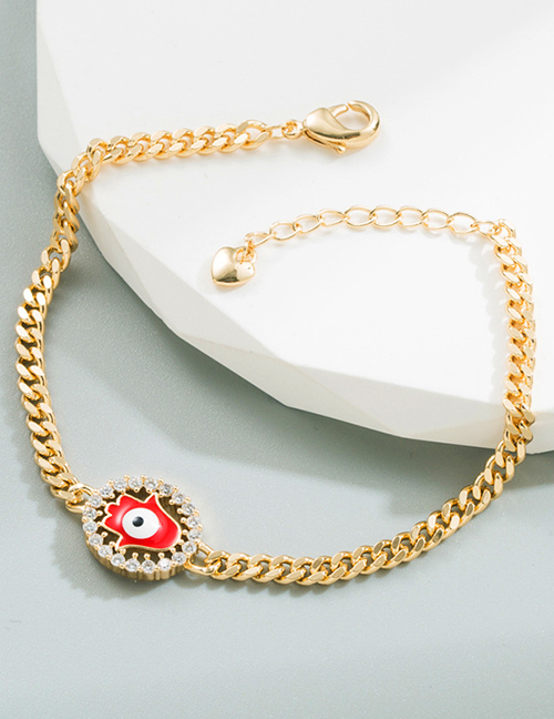 Fashion Red Copper Gold Plated Zirconia Eye Chain Bracelet