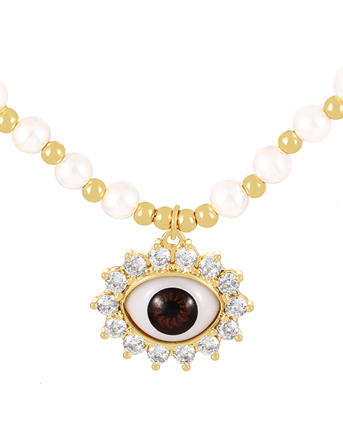 Fashion Claret Bronze Zircon Eye Pearl Beaded Necklace