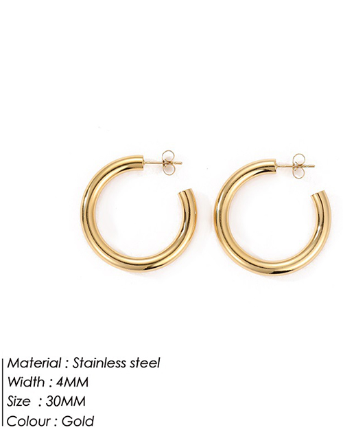 Fashion 30mm Gold Stainless Steel Gold Plated C-shaped Earrings