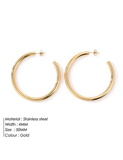 Fashion 50mm Gold Stainless Steel Gold Plated C-shaped Earrings