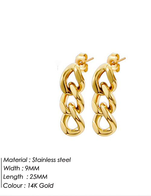Fashion Gold Titanium Steel Gold Plated Chain Stud Earrings
