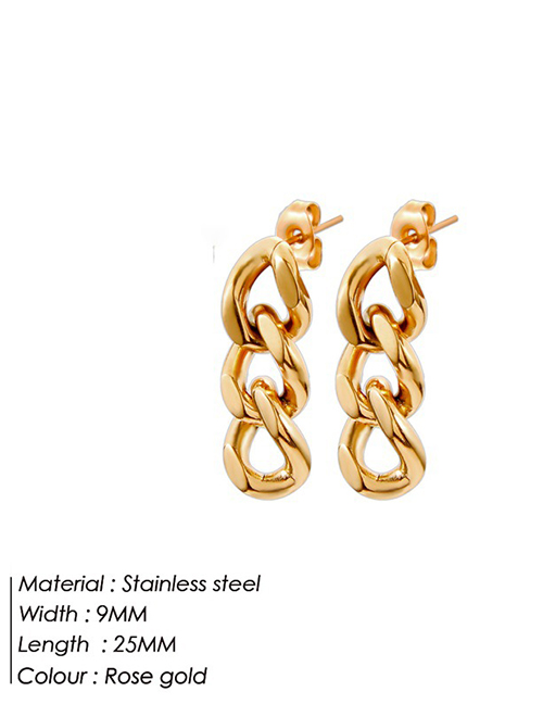 Fashion Rose Gold Titanium Steel Gold Plated Chain Stud Earrings