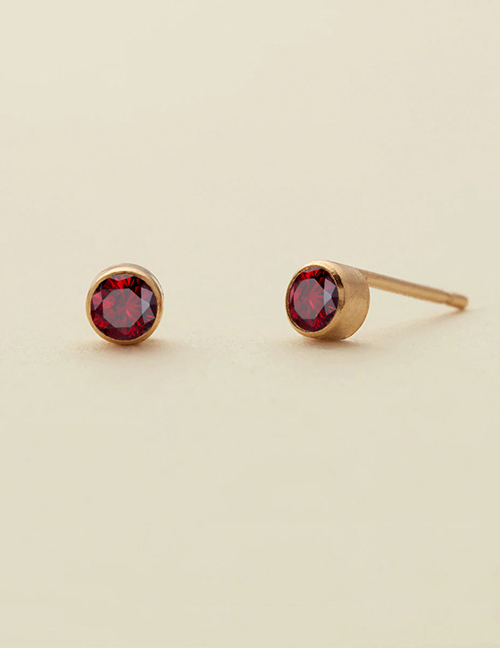 Fashion January Red-gold Titanium Gold Plated Diamond Round Stud Earrings
