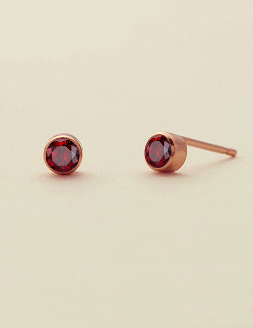 Fashion January Red - Rose Gold Titanium Gold Plated Diamond Round Stud Earrings