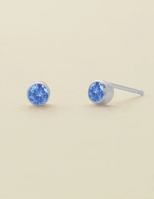 Fashion March Light Blue-steel Titanium Gold Plated Diamond Round Stud Earrings