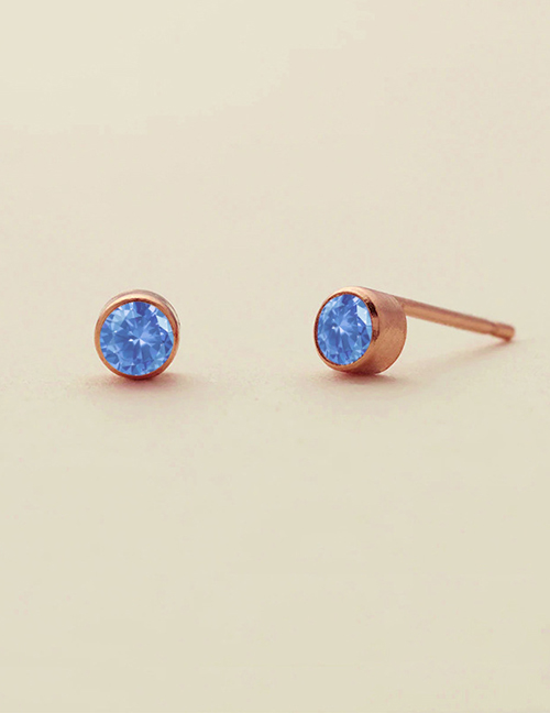Fashion March Light Blue-gold Titanium Gold Plated Diamond Round Stud Earrings