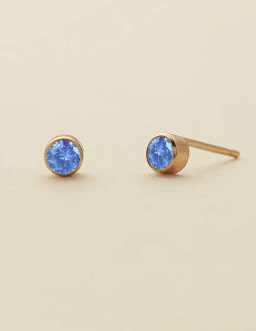 Fashion March Light Blue Rose Gold Titanium Gold Plated Diamond Round Stud Earrings