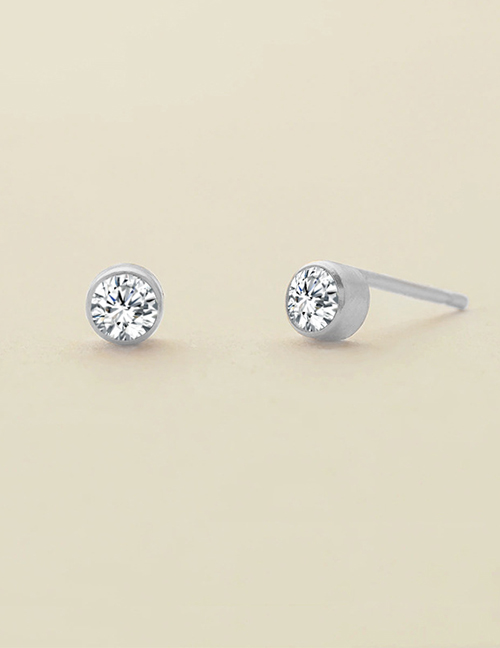 Fashion April White-steel Titanium Gold Plated Diamond Round Stud Earrings